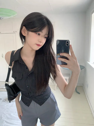Striped border halter vest