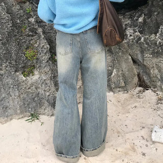 Distressed wide-leg denim pants