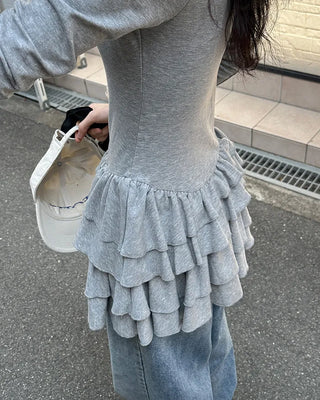 Lace tiered button mini dress