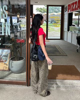 Pigmented leopard print cotton wide-leg pants