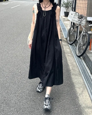 Shoulder Ribbon String Long Dress