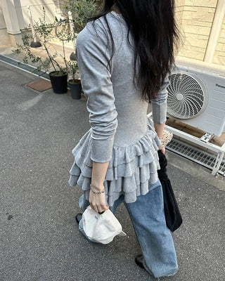 Lace tiered button mini dress