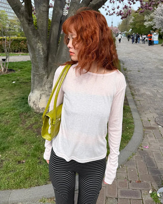 See-through ribbed long T-shirt