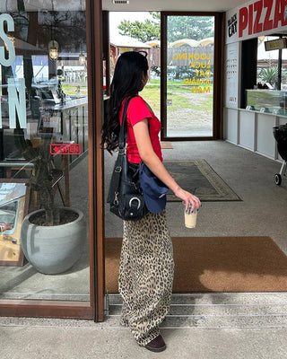 Pigmented leopard print cotton wide-leg pants