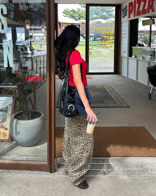 Pigmented leopard print cotton wide-leg pants