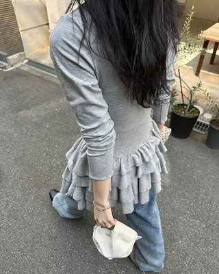 Lace tiered button mini dress