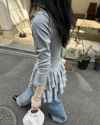 Lace tiered button mini dress