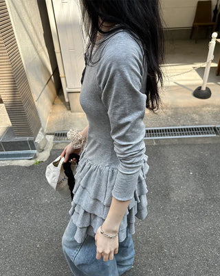 Lace tiered button mini dress