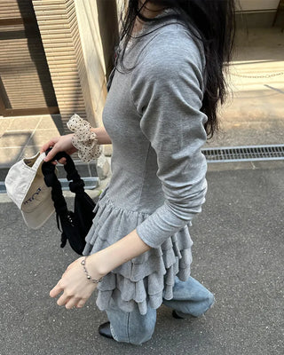 Lace tiered button mini dress