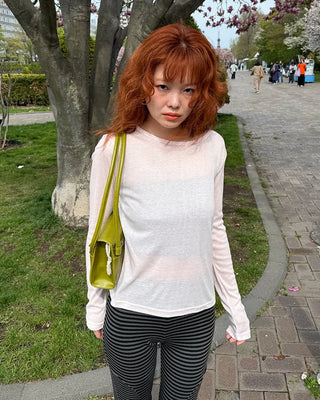 See-through ribbed long T-shirt