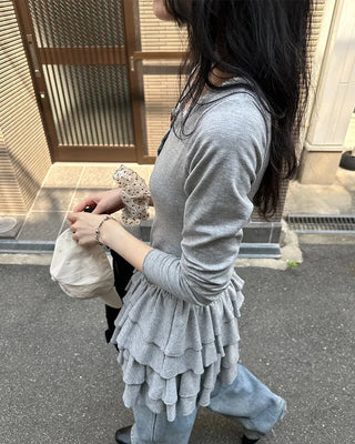 Lace tiered button mini dress
