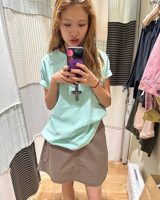 (Unisex) Rib Neck Simple Short Sleeve T-Shirt