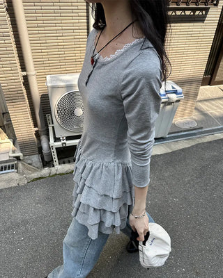 Lace tiered button mini dress