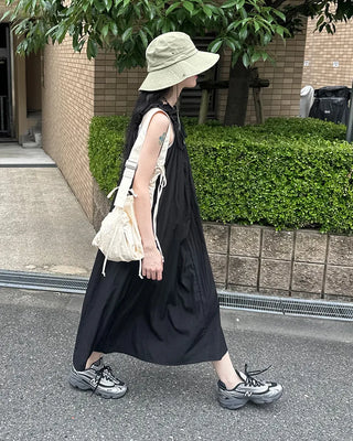 Shoulder Ribbon String Long Dress