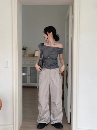 Striped one-shoulder T-shirt