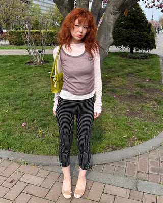 Elastic waistband button detail leggings pants