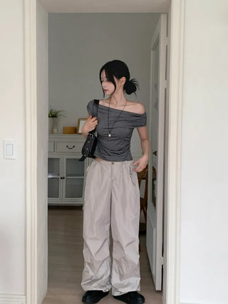 Striped one-shoulder T-shirt