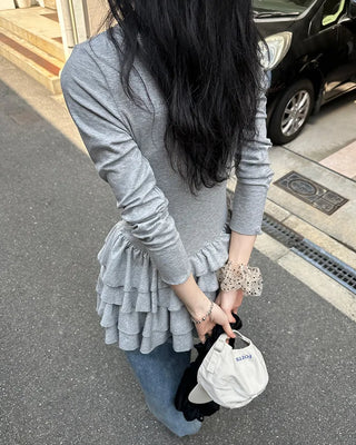 Lace tiered button mini dress