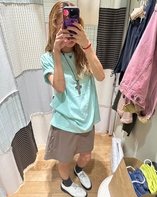 (Unisex) Rib Neck Simple Short Sleeve T-Shirt