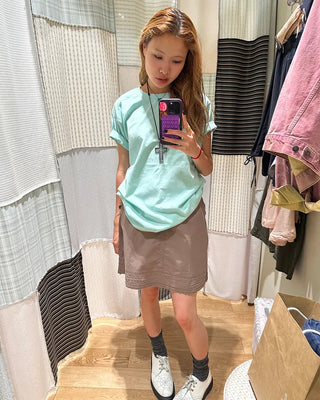 (Unisex) Rib Neck Simple Short Sleeve T-Shirt