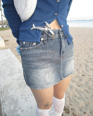 Cubic lettering denim mini skirt