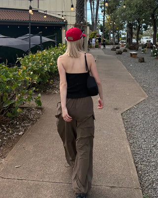 Waist drawstring cargo parachute pants