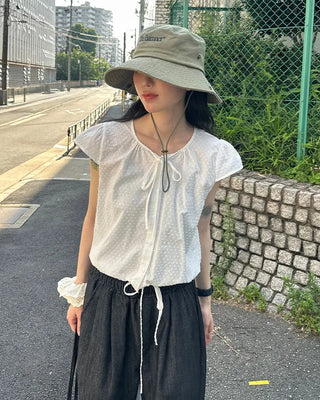 Puff Shirring Dot Blouse
