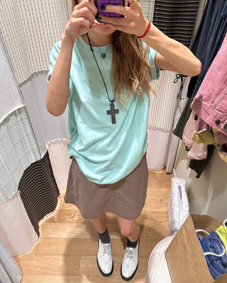 (Unisex) Rib Neck Simple Short Sleeve T-Shirt