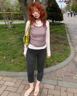 See-through ribbed long T-shirt
