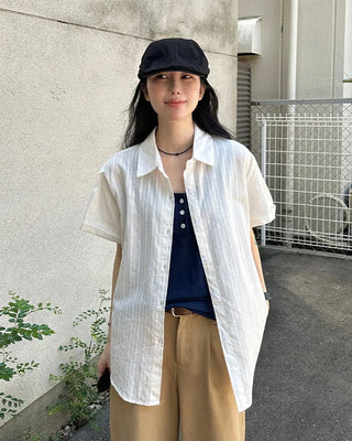 Color striped short-sleeved shirt