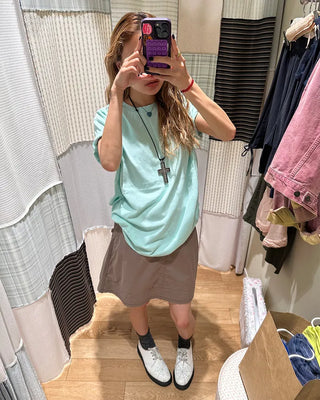 (Unisex) Rib Neck Simple Short Sleeve T-Shirt