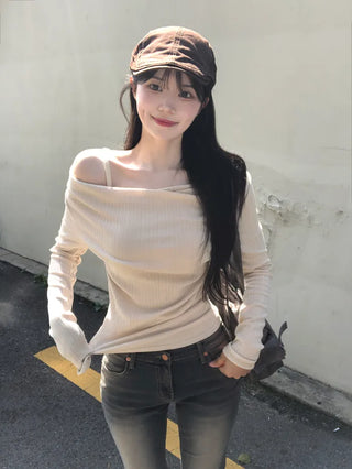 Shirred off-shoulder sleeveless top
