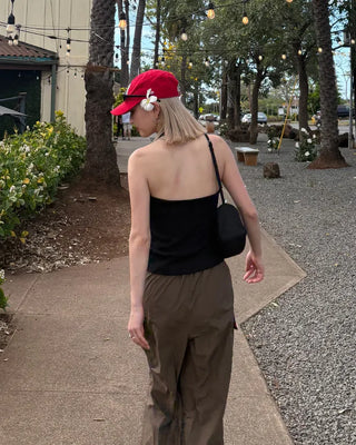 V-Halter Neck Ribbed Top