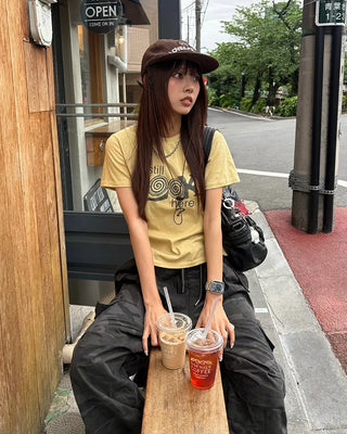 LOOK Vintage Lettering Slim Half T-Shirt