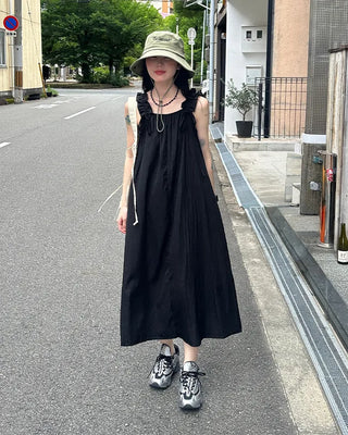Shoulder Ribbon String Long Dress
