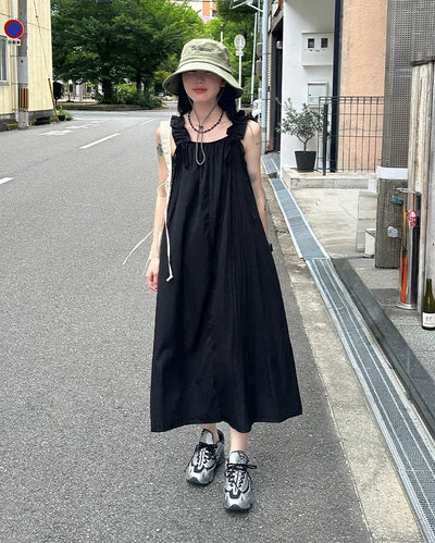 Shoulder Ribbon String Long Dress