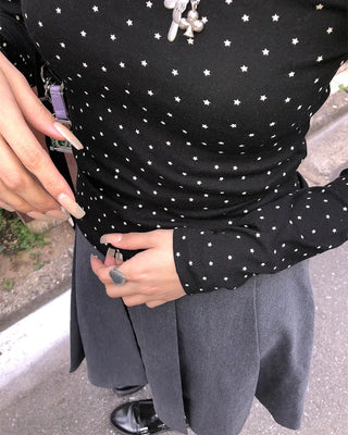 Mini Star Gel Neck Long T-Shirt