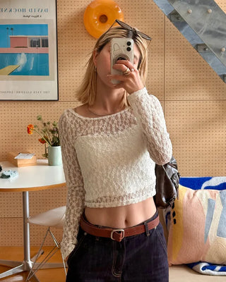 Boat neck floral lace slim top
