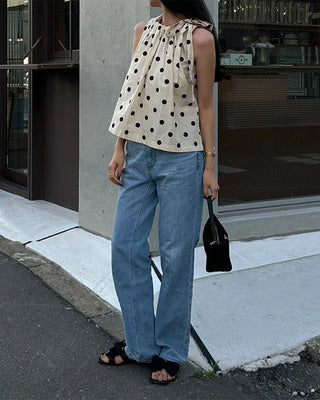 Polka Dot Ribbon Sleeveless Blouse