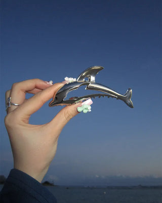 Silver dolphin hair clip