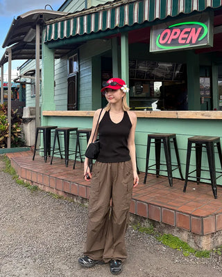 Waist drawstring cargo parachute pants