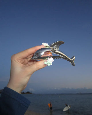 Silver dolphin hair clip