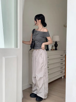 Striped one-shoulder T-shirt