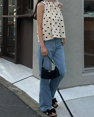 Polka Dot Ribbon Sleeveless Blouse