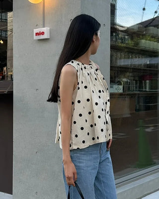 Polka Dot Ribbon Sleeveless Blouse