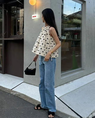 Polka Dot Ribbon Sleeveless Blouse