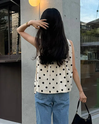 Polka Dot Ribbon Sleeveless Blouse