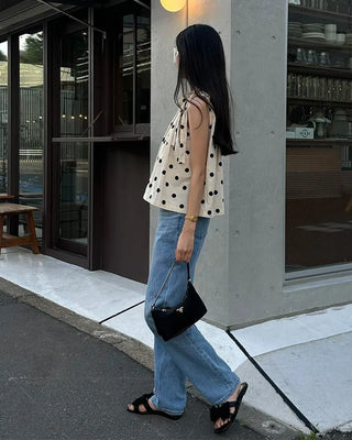 Polka Dot Ribbon Sleeveless Blouse