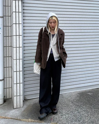 Striped semi-cropped double-zip waffle hoodie