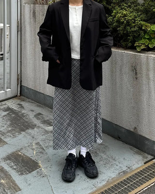 Waist bag, elastic waistband, checkered long skirt